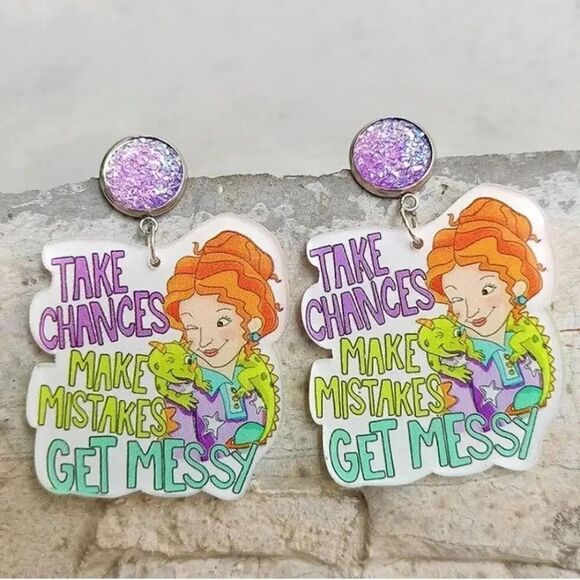 Mrs Frizzle magic school bus earrings - Picture 1 of 2